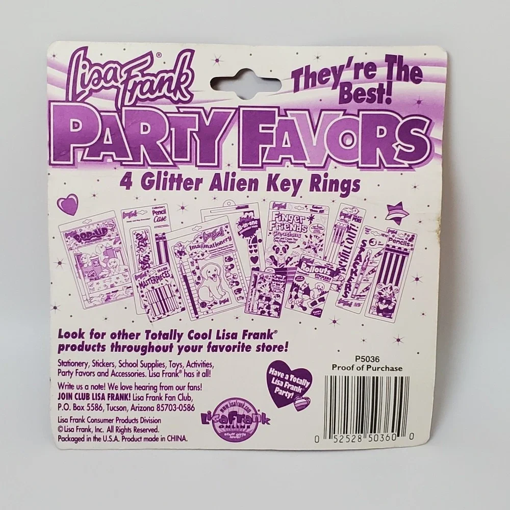 Vintage Lisa Frank Glitter Alien Key Rings New Old Stock Unopened Party Favors